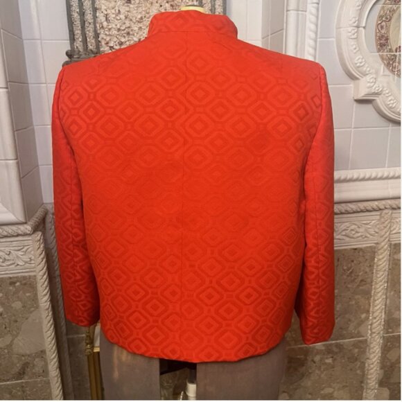 KASPER. Size 16. Red Open Front Lined Jacket. Nehru Collar. DB - Picture 4 of 6